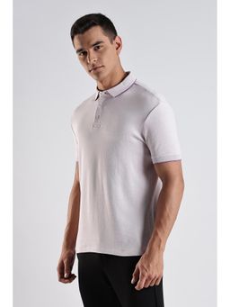 TURMS - Mens Solid Modal Collar Stain Cotton Lavender Polo T-Shirt
