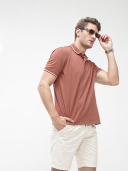 TURMS - Mens Solid Half Sleeves Casual Rust Polo T-Shirt