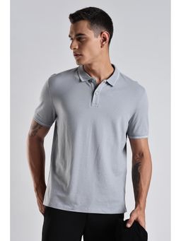 TURMS - Mens Solid Half Sleeves Casual Grey Polo T-Shirt