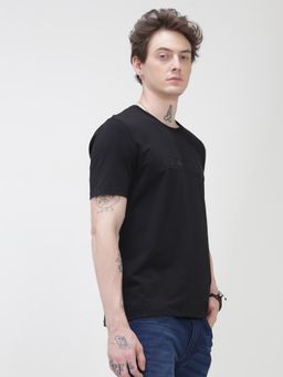 TURMS - Mens Solid Crew Neck Half Sleeves Black T-Shirt