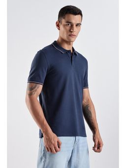 TURMS - Mens Solid Half Sleeves Casual Navy Blue Polo T-Shirt
