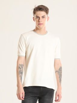 TURMS - Mens Crew Neck Half Sleeves Anti Odor Cool-Tech Off White T-Shirt