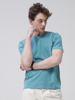 TURMS - Mens Solid Crew Neck Half Sleeves Blue T-Shirt