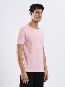 TURMS - Mens Solid Crew Neck Half Sleeves Pink T-Shirt