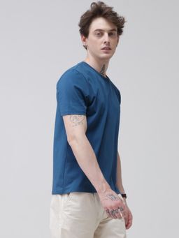 TURMS - Mens Solid Crew Neck Half Sleeves Blue T-Shirt