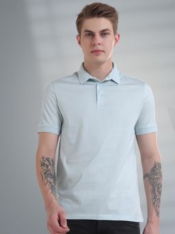 TURMS - Mens Solid Mercerized Anti Odor Moisture Wicking Cotton Blue Polo T-Shirt