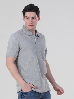 TURMS - Mens Solid Half Sleeves Casual Grey Polo T-Shirt