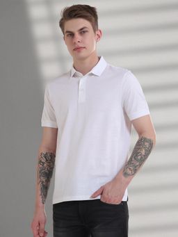 TURMS - Mens Solid Mercerized Anti Odor Moisture Wicking Cotton White Polo T-Shirt