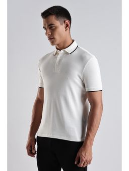 TURMS - Mens Solid Modal Collar Stain Cotton White Polo T-Shirt