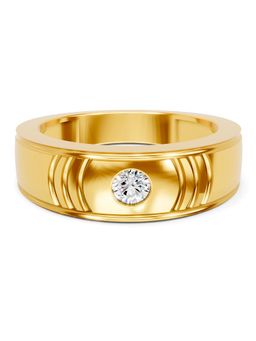 SPARQ - Lab Grown Diamond 0.16Ct 925 Silver Gold Plated Ribbed Solitaire Mens Ring