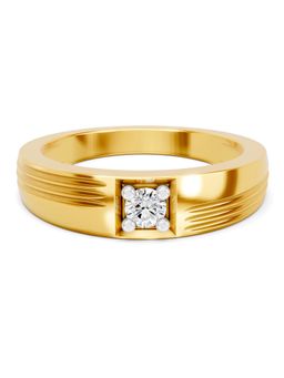 SPARQ - Lab Grown Diamond 0.13Ct 925 Silver Gold Plated Ribbed Solitaire Mens Ring