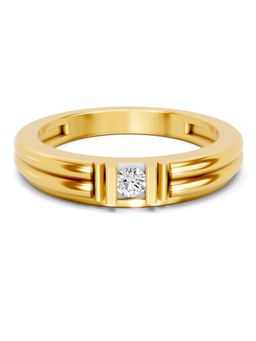 SPARQ - Lab Grown Diamond 0.11Ct 925 Silver Gold Plated Ribbed Solitaire Mens Ring