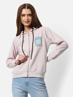 Campus Sutra - Women Pink Printed Zipper Sweatshirt