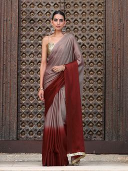 Swtantra - Sangria Beige Brown Chiffon Ombré Saree