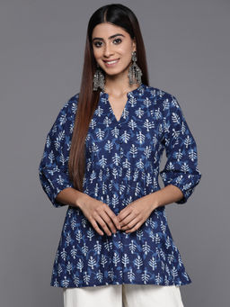 Libas - Women Navy Blue Cotton Printed A-Line Tunic