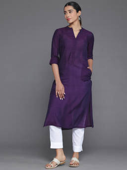 Libas - Women Purple Silk Blend Embroidered Side Pocket Kurta