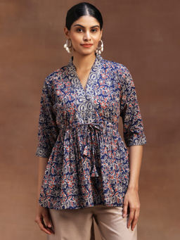 Libas - Women Blue Floral Printed A-Line Tunic