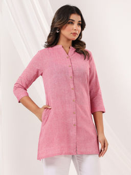 Janasya - Womens Pink Cotton Solid Straight Kurti