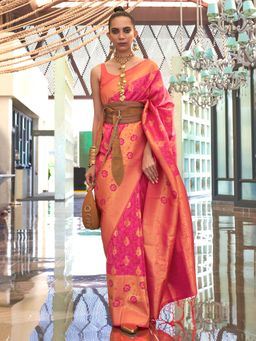 Sareemall - Women's Silk Blend Pink Woven Designer Saree with Unstitched Blouse