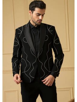 HILO DESIGN - Tweed Black Embroidered Blazer