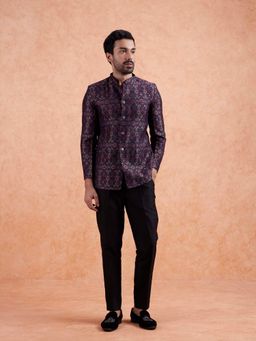 KISAH - Men Multi Coloured Textured Silk Blend Jacquard Jodhpuri Bandhgala Trouser Set with Self Design