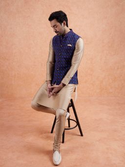 KISAH - Navy Blue Kurta with Churidar and Jacket (Set of 3)