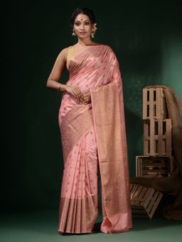 CHARUKRITI - Baby Pink Silk Blend Handwoven Soft Ethnic Motifs Saree with Unstitched Blouse