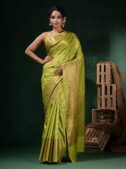 CHARUKRITI - Light Green Silk Blend Handwoven Soft Ethnic Motifs Saree with Unstitched Blouse