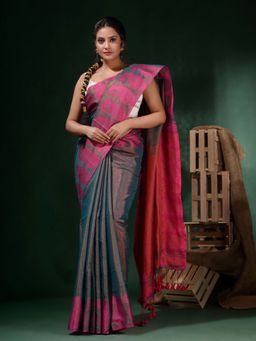 CHARUKRITI - Teal Tissue Handwoven Paisley Borders Saree with Unstitched Blouse