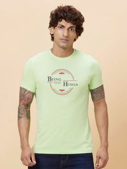 Being Human - Mens Green Solid Regular Fit T-Shirt