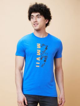 Being Human - Mens Blue Solid Regular Fit T-Shirt