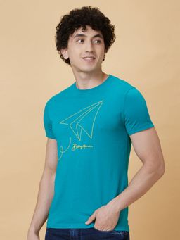 Being Human - Mens Blue Solid Regular Fit T-Shirt