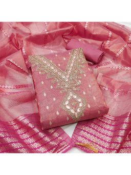 Zeepkart - Silk Fabric Unstitched Suits Exclusive Dress Material Women Pink (Set of 3)