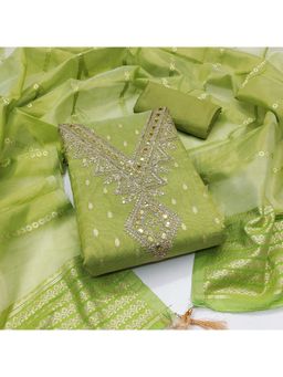 Zeepkart - Silk Fabric Unstitched Suits Exclusive Dress Material Women Green (Set of 3)