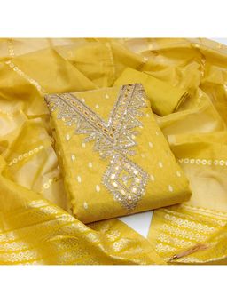 Zeepkart - Silk Fabric Unstitched Suits Exclusive Dress Material Women Yellow (Set of 3)