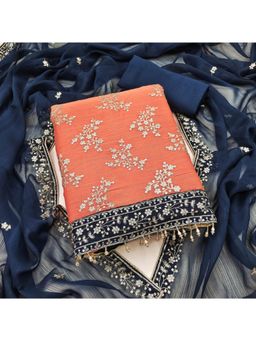 Zeepkart - Silk Fabric Unstitched Suits Exclusive Dress Material Women Orange (Set of 3)