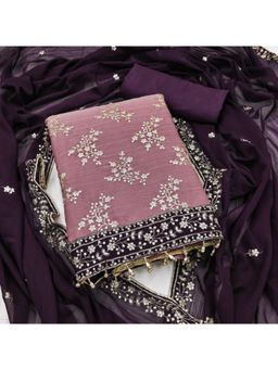 Zeepkart - Silk Fabric Unstitched Suits Exclusive Dress Material Women Purple (Set of 3)