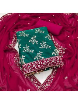Zeepkart - Silk Fabric Unstitched Suits Exclusive Dress Material Women Green (Set of 3)