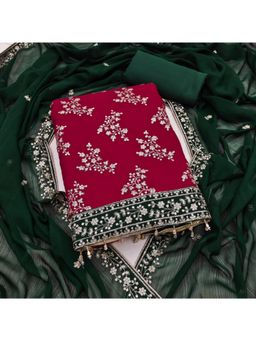 Zeepkart - Silk Fabric Unstitched Suits Exclusive Dress Material Women Red (Set of 3)