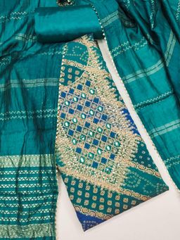 Zeepkart - Chanderi Fabric Unstitched Suits Exclusive Dress Material Women Teal (Set of 3)