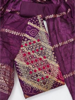 Zeepkart - Chanderi Fabric Unstitched Suits Exclusive Dress Material Women Wine (Set of 3)
