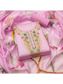 Zeepkart - Zeckceard Silk Fabric Unstitched Suits Exclusive Dress Material Women Pink (Set of 3)