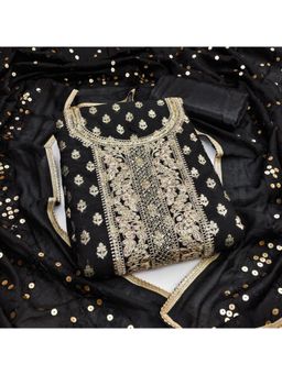 Zeepkart - Chanderi Silk Fabric Unstitched Suits Exclusive Dress Material Women Black (Set of 3)