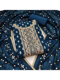 Zeepkart - Chanderi Silk Fabric Unstitched Suits Exclusive Dress Material Women Teal (Set of 3)