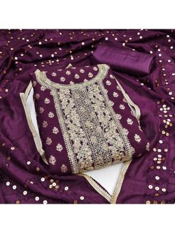 Zeepkart - Chanderi Silk Fabric Unstitched Suits Exclusive Dress Material Women Purple (Set of 3)