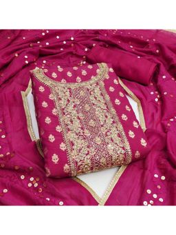 Zeepkart - Chanderi Silk Fabric Unstitched Suits Exclusive Dress Material Women Pink (Set of 3)