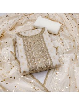 Zeepkart - Chanderi Silk Fabric Unstitched Suits Exclusive Dress Material Women White (Set of 3)