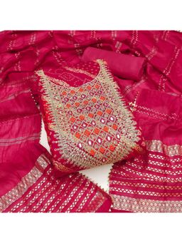 Zeepkart - Chanderi Silk Fabric Unstitched Suits Exclusive Dress Material Women Pink (Set of 3)