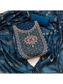 Zeepkart - Chanderi Silk Fabric Unstitched Suits Exclusive Dress Material Women Teal (Set of 3)