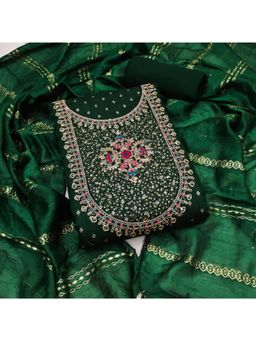 Zeepkart - Chanderi Silk Fabric Unstitched Suits Exclusive Dress Material Women Green (Set of 3)